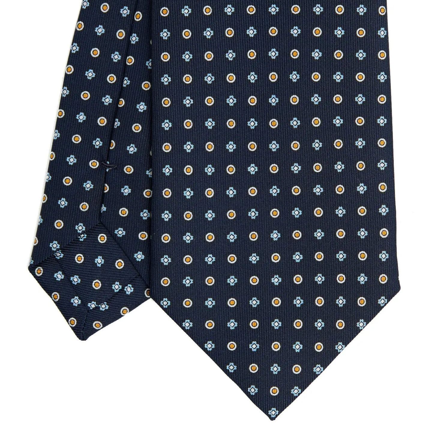 E.Marinella CRAVATTA SARTORIALE CLASSICA IN SETA BLU SCURO Microfantasia fiore Best