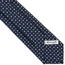 E.Marinella CRAVATTA SARTORIALE CLASSICA IN SETA BLU SCURO Microfantasia fiore New
