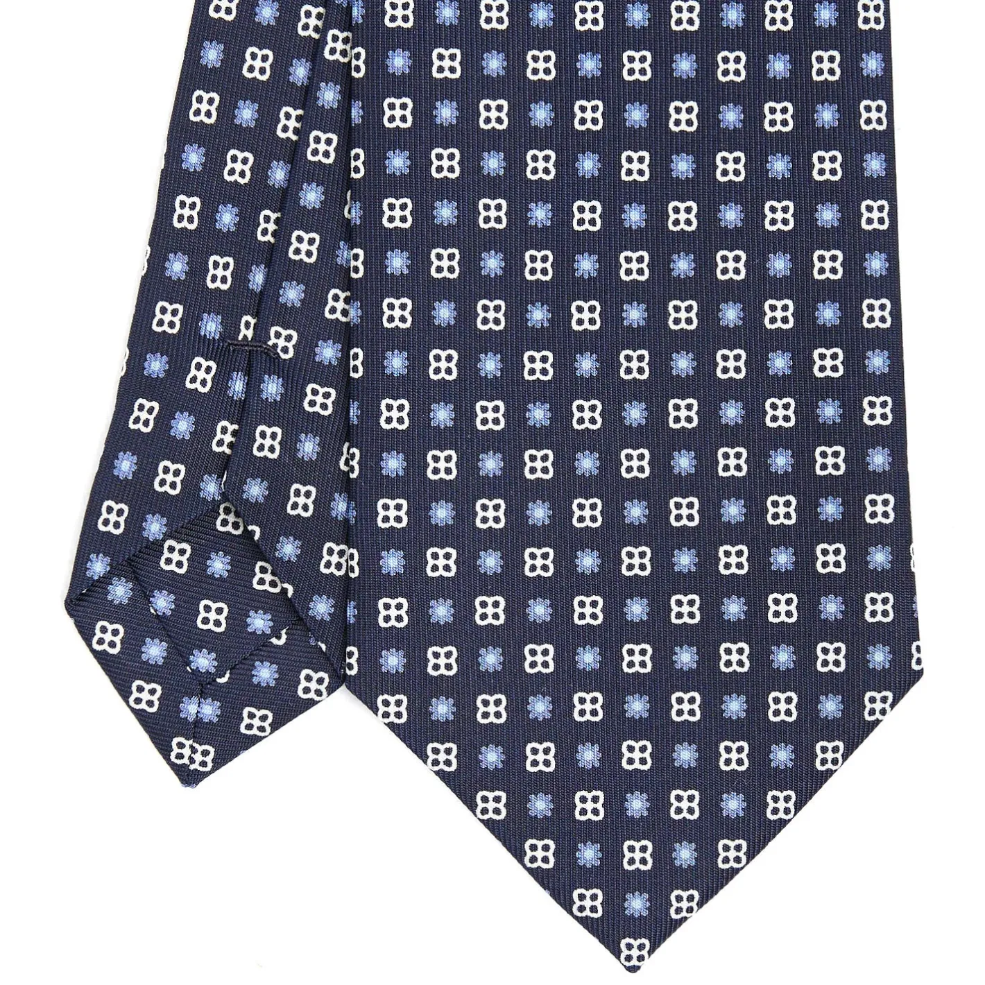 E.Marinella CRAVATTA SARTORIALE CLASSICA IN SETA BLU SCURO Microfantasia fiore Best