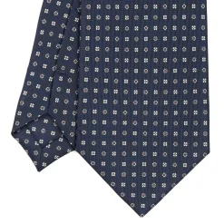 E.Marinella CRAVATTA SARTORIALE CLASSICA IN SETA BLU SCURO Microfantasia fiore Outlet