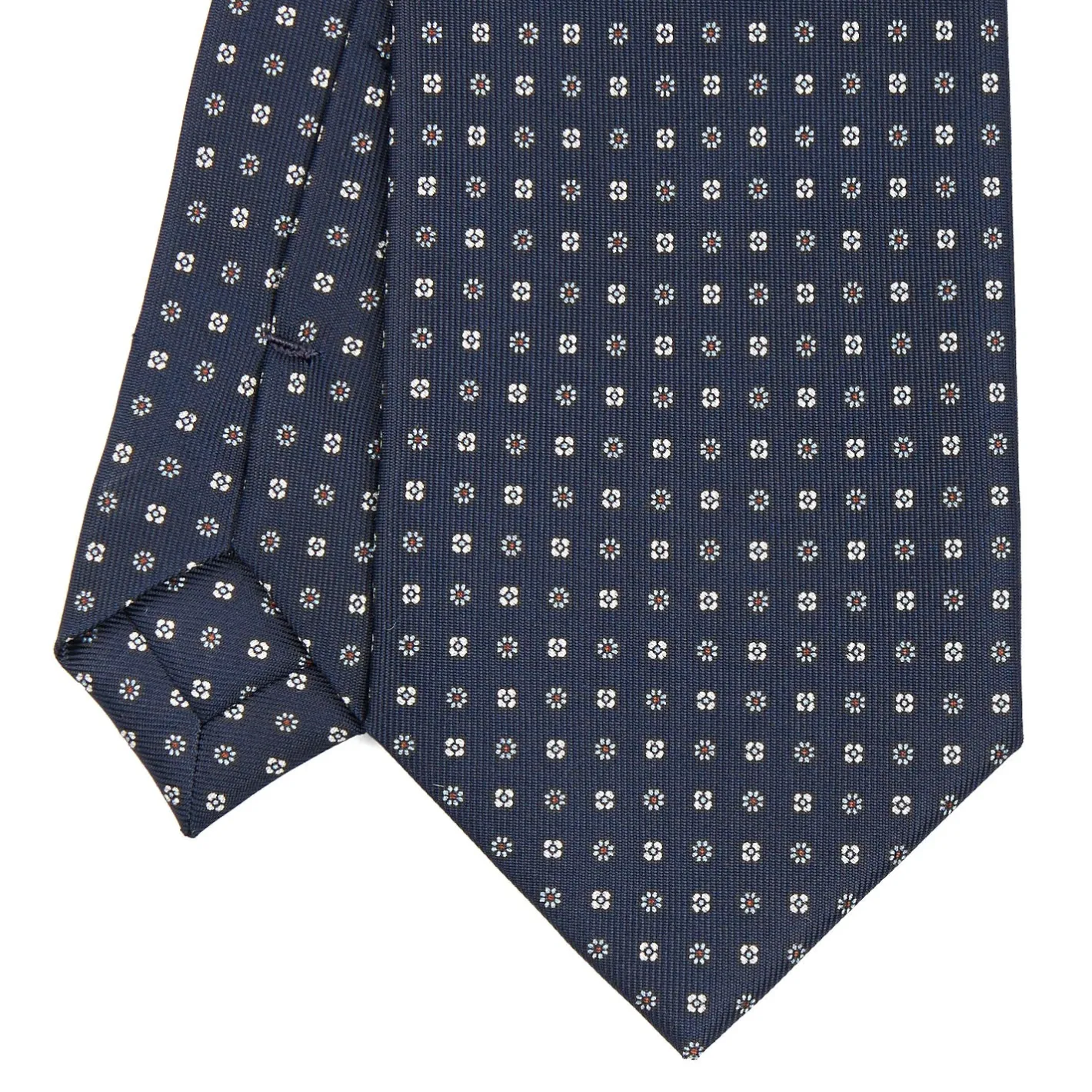 E.Marinella CRAVATTA SARTORIALE CLASSICA IN SETA BLU SCURO Microfantasia fiore Outlet