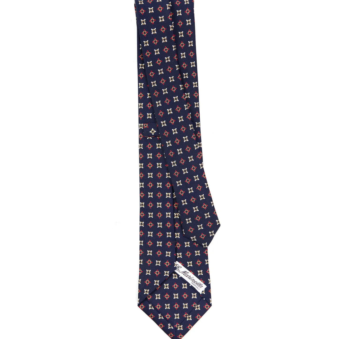 E.Marinella CRAVATTA SARTORIALE CLASSICA IN SETA BLU SCURO Microfantasia fiore Clearance
