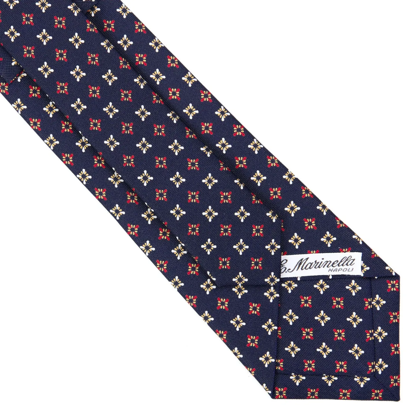 E.Marinella CRAVATTA SARTORIALE CLASSICA IN SETA BLU SCURO Microfantasia fiore Clearance