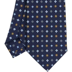 E.Marinella CRAVATTA SARTORIALE CLASSICA IN SETA BLU SCURO Microfantasia fiore Outlet