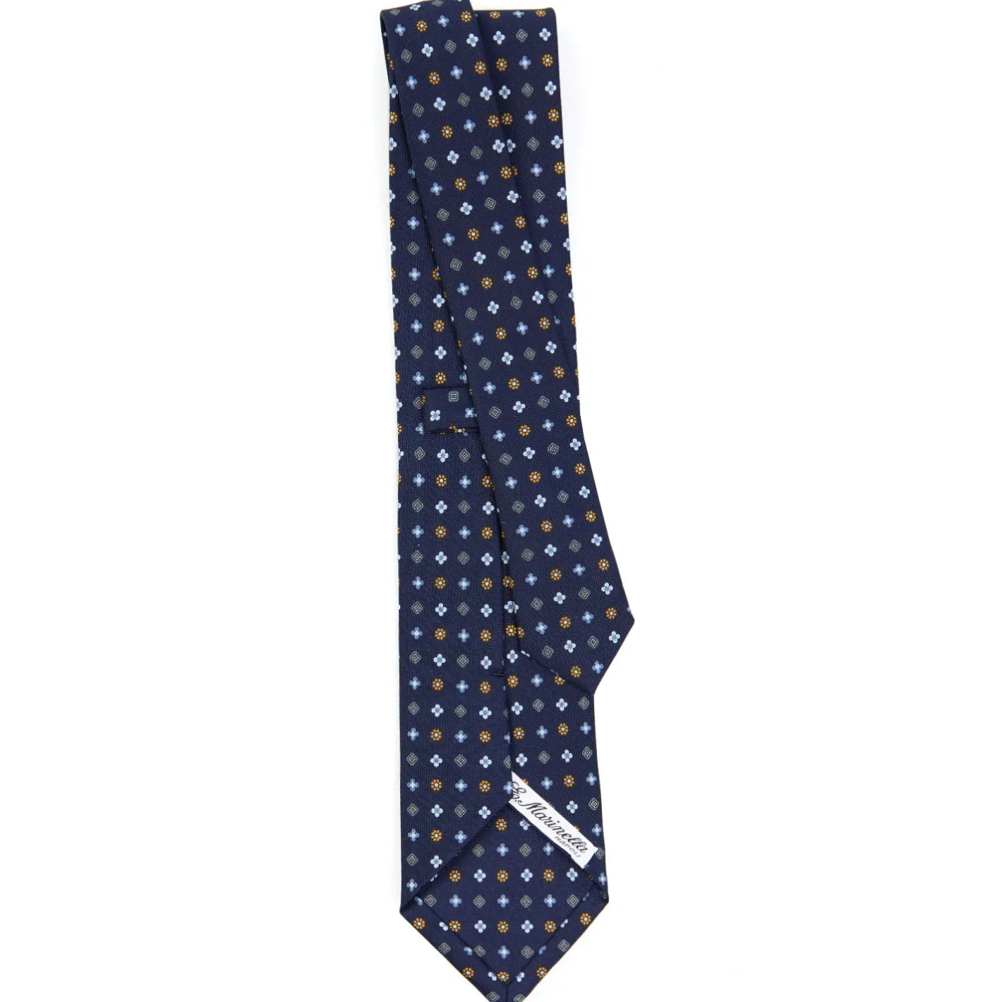 E.Marinella CRAVATTA SARTORIALE CLASSICA IN SETA BLU SCURO Microfantasia fiore Outlet