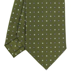 E.Marinella CRAVATTA SARTORIALE CLASSICA IN SETA VERDE OLIVA Microfantasia fiore Outlet
