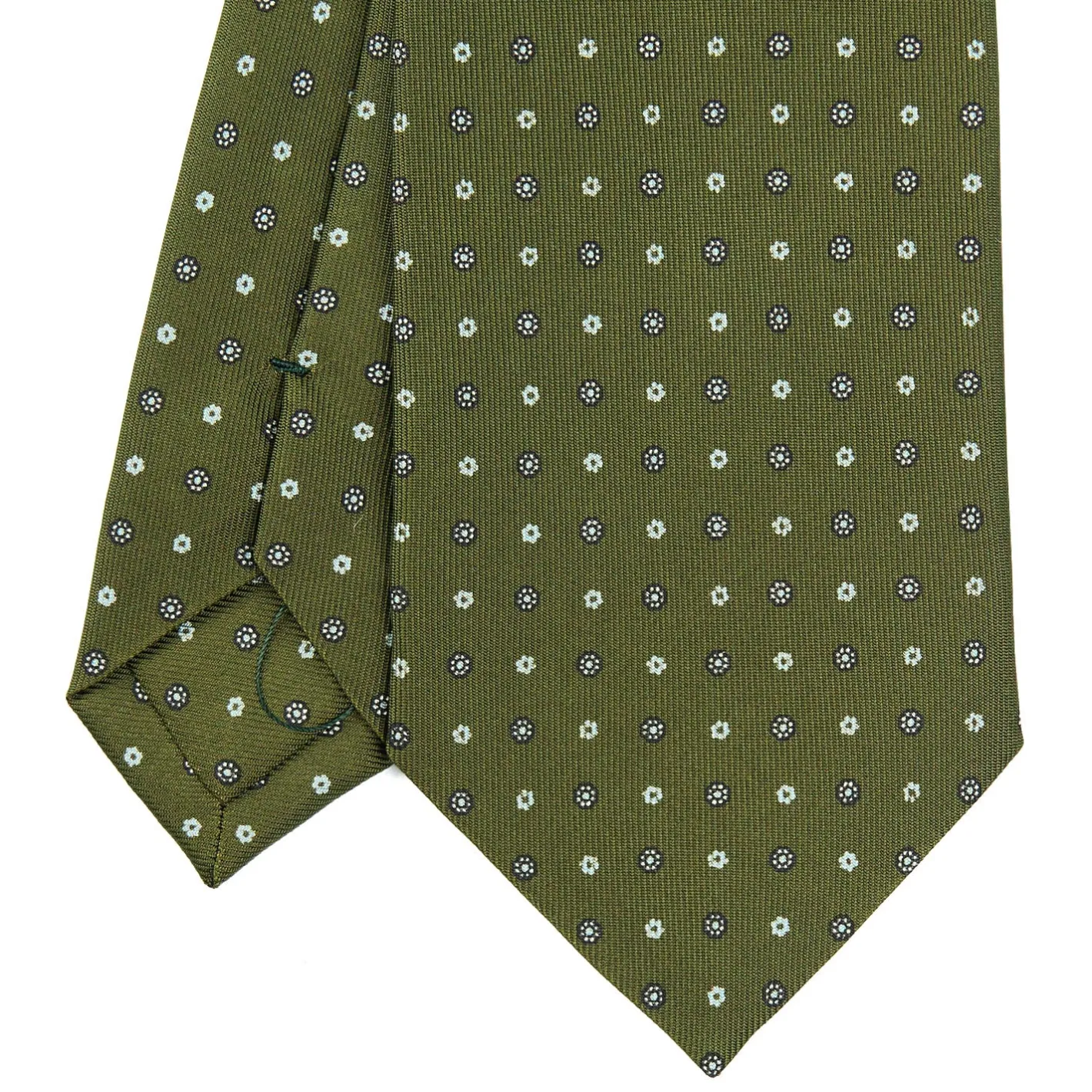 E.Marinella CRAVATTA SARTORIALE CLASSICA IN SETA VERDE OLIVA Microfantasia fiore Outlet