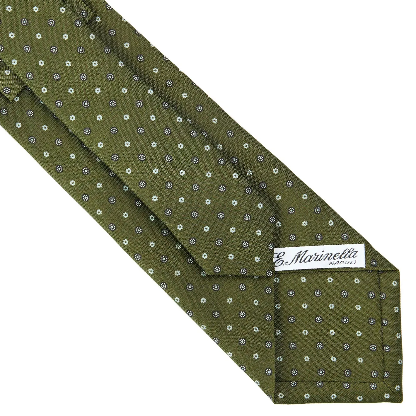 E.Marinella CRAVATTA SARTORIALE CLASSICA IN SETA VERDE OLIVA Microfantasia fiore Outlet