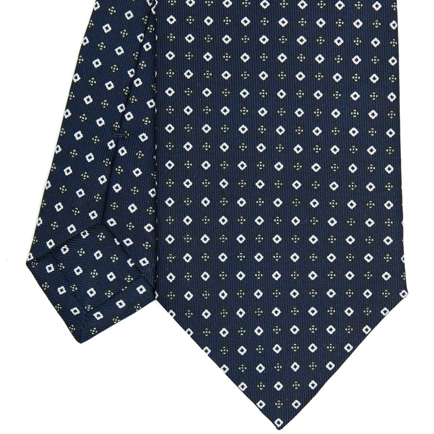 E.Marinella CRAVATTA SARTORIALE CLASSICA IN SETA BLU SCURO Microfantasia fiore New