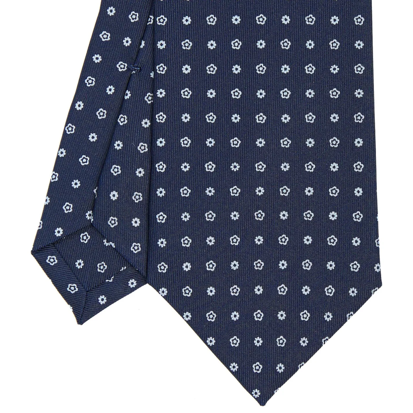 E.Marinella CRAVATTA SARTORIALE CLASSICA IN SETA BLU SCURO Microfantasia fiore Best