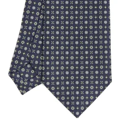 E.Marinella CRAVATTA SARTORIALE CLASSICA IN SETA BLU SCURO Microfantasia fiore Outlet