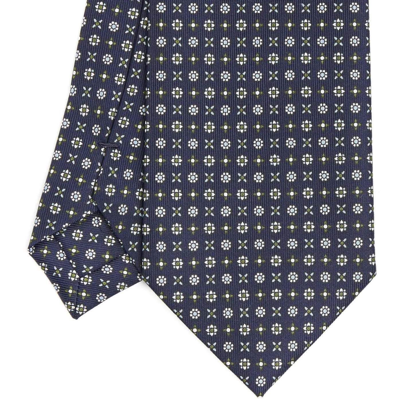 E.Marinella CRAVATTA SARTORIALE CLASSICA IN SETA BLU SCURO Microfantasia fiore Outlet