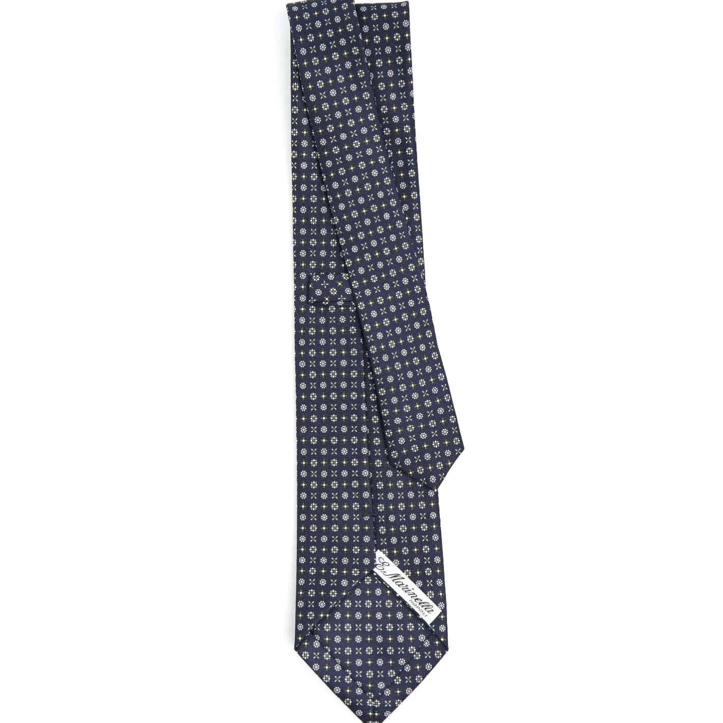 E.Marinella CRAVATTA SARTORIALE CLASSICA IN SETA BLU SCURO Microfantasia fiore Outlet
