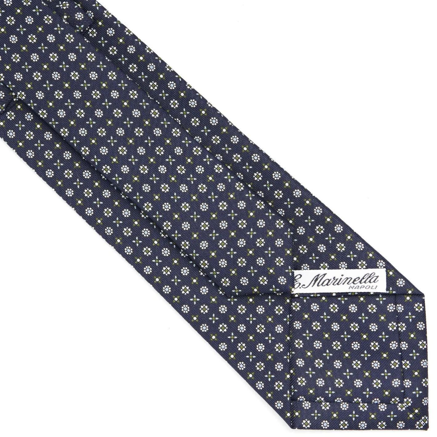 E.Marinella CRAVATTA SARTORIALE CLASSICA IN SETA BLU SCURO Microfantasia fiore Outlet