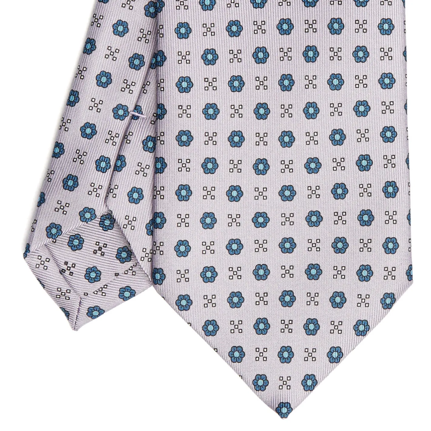 E.Marinella CRAVATTA SARTORIALE CLASSICA IN SETA GRIGIO CHIARO Microfantasia fiore Outlet