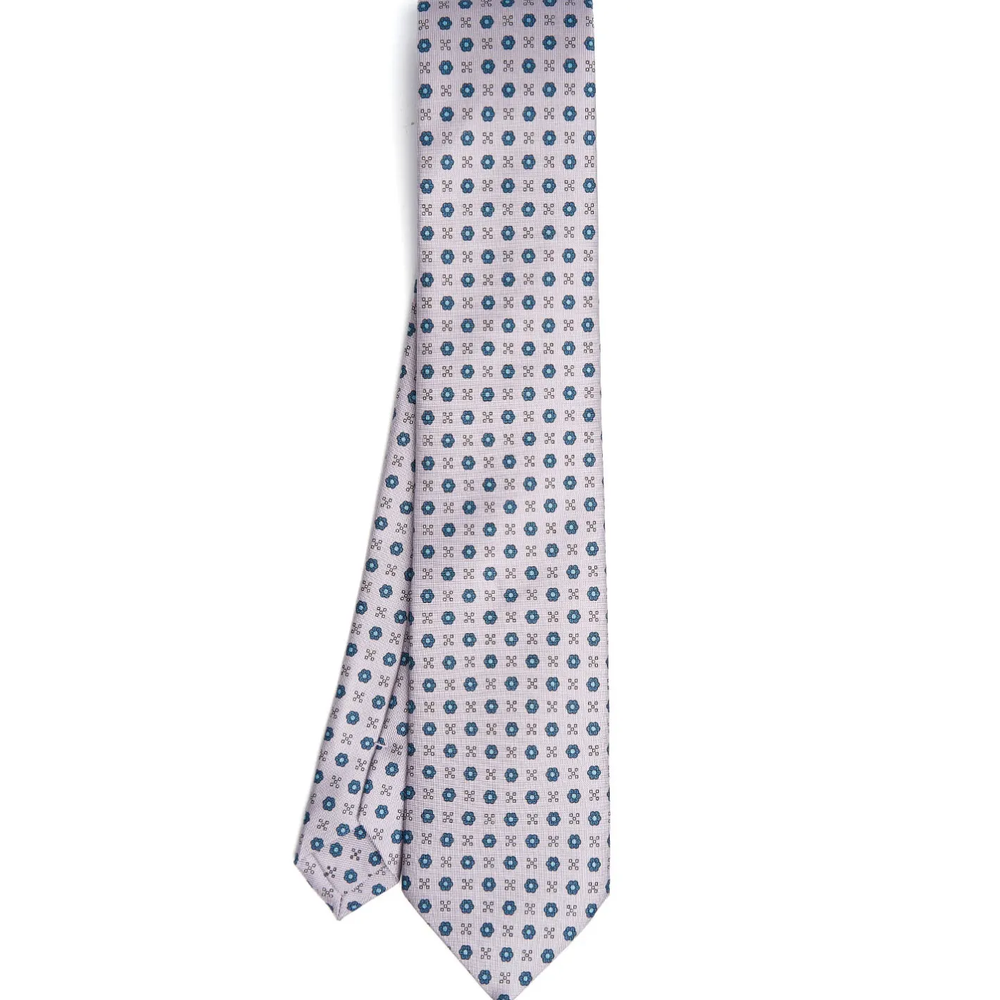 E.Marinella CRAVATTA SARTORIALE CLASSICA IN SETA GRIGIO CHIARO Microfantasia fiore Outlet