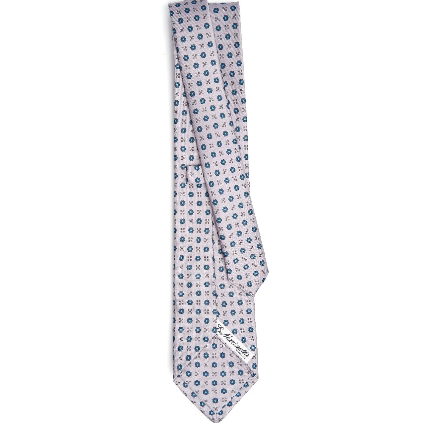 E.Marinella CRAVATTA SARTORIALE CLASSICA IN SETA GRIGIO CHIARO Microfantasia fiore Outlet
