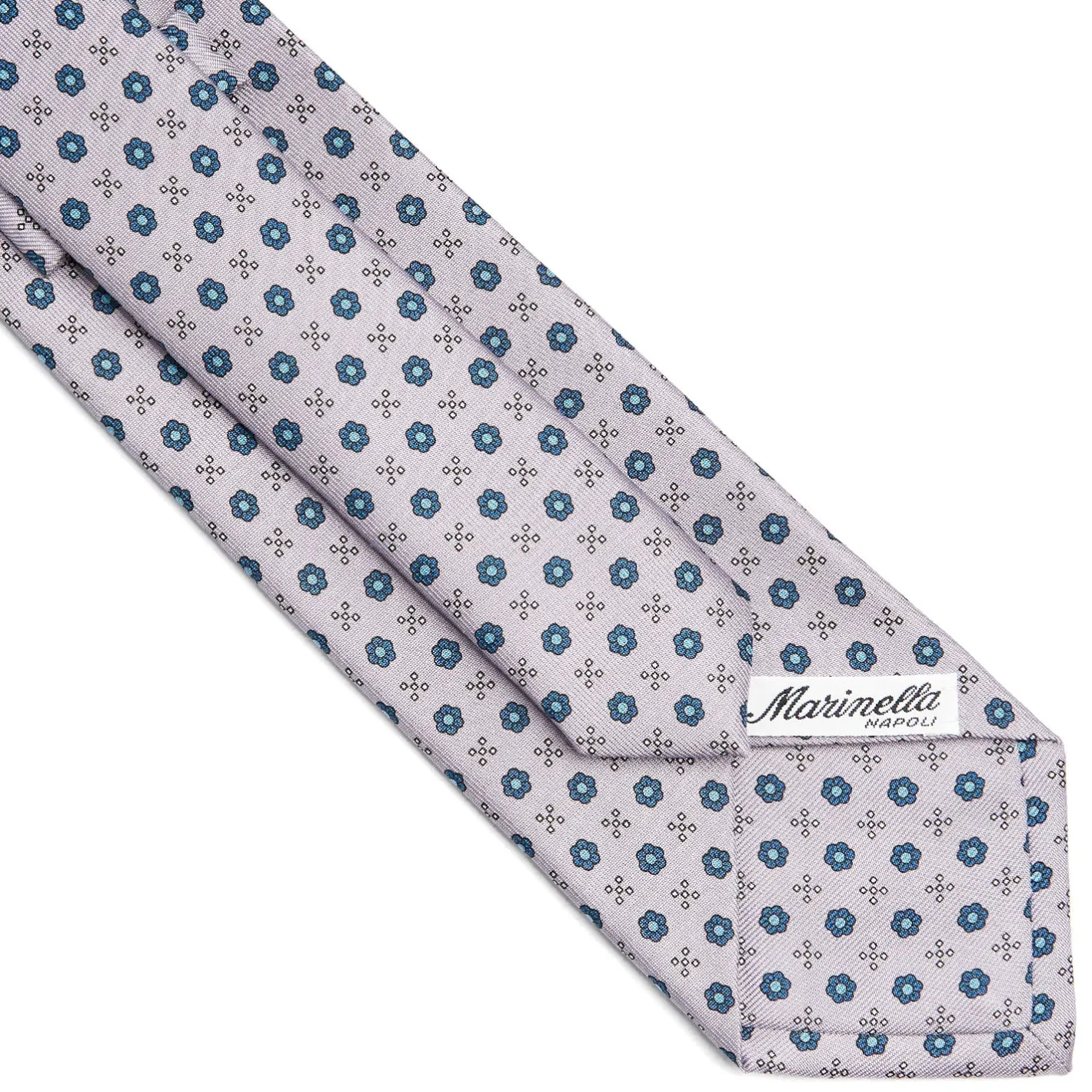 E.Marinella CRAVATTA SARTORIALE CLASSICA IN SETA GRIGIO CHIARO Microfantasia fiore Outlet