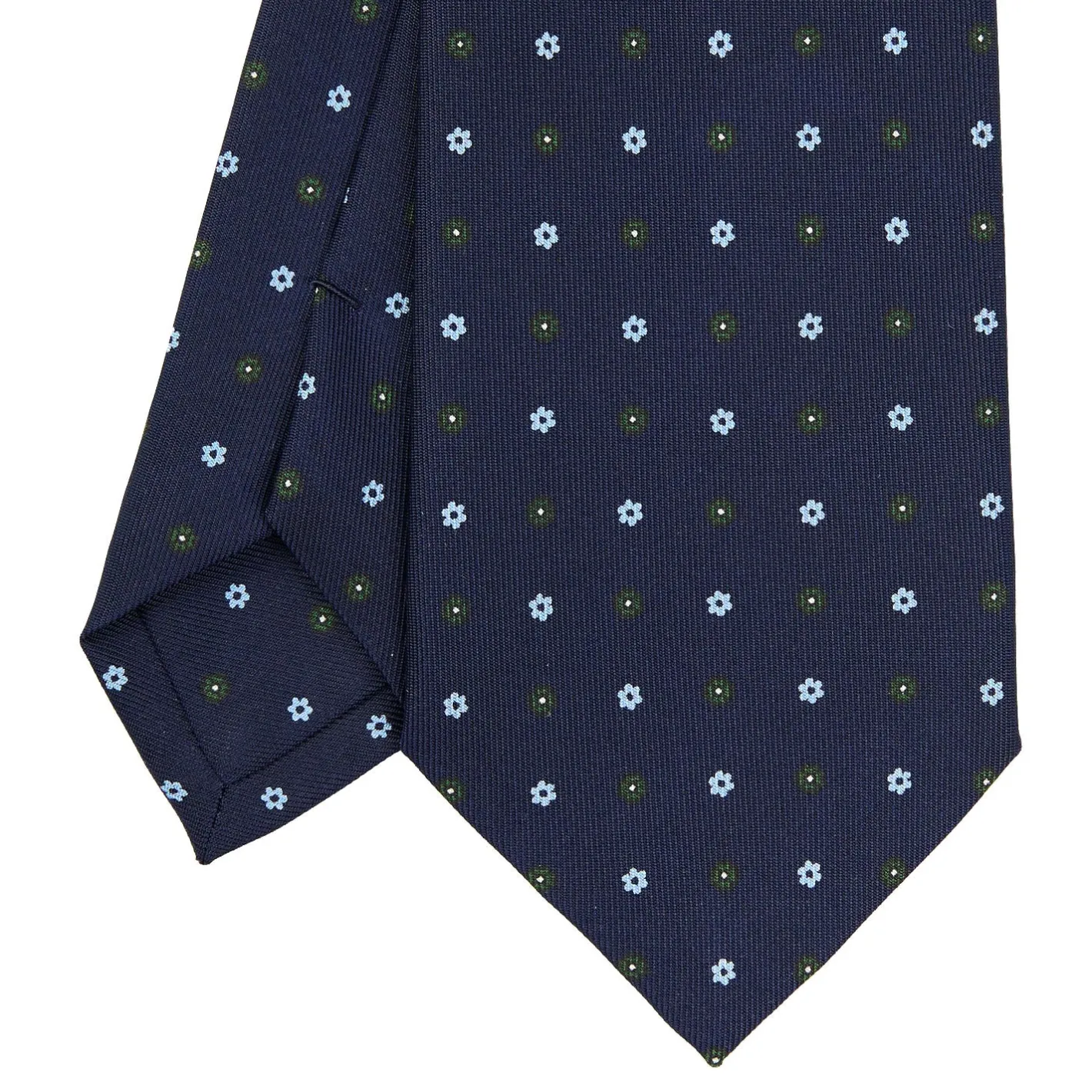 E.Marinella CRAVATTA SARTORIALE CLASSICA IN SETA BLU SCURO Microfantasia fiore