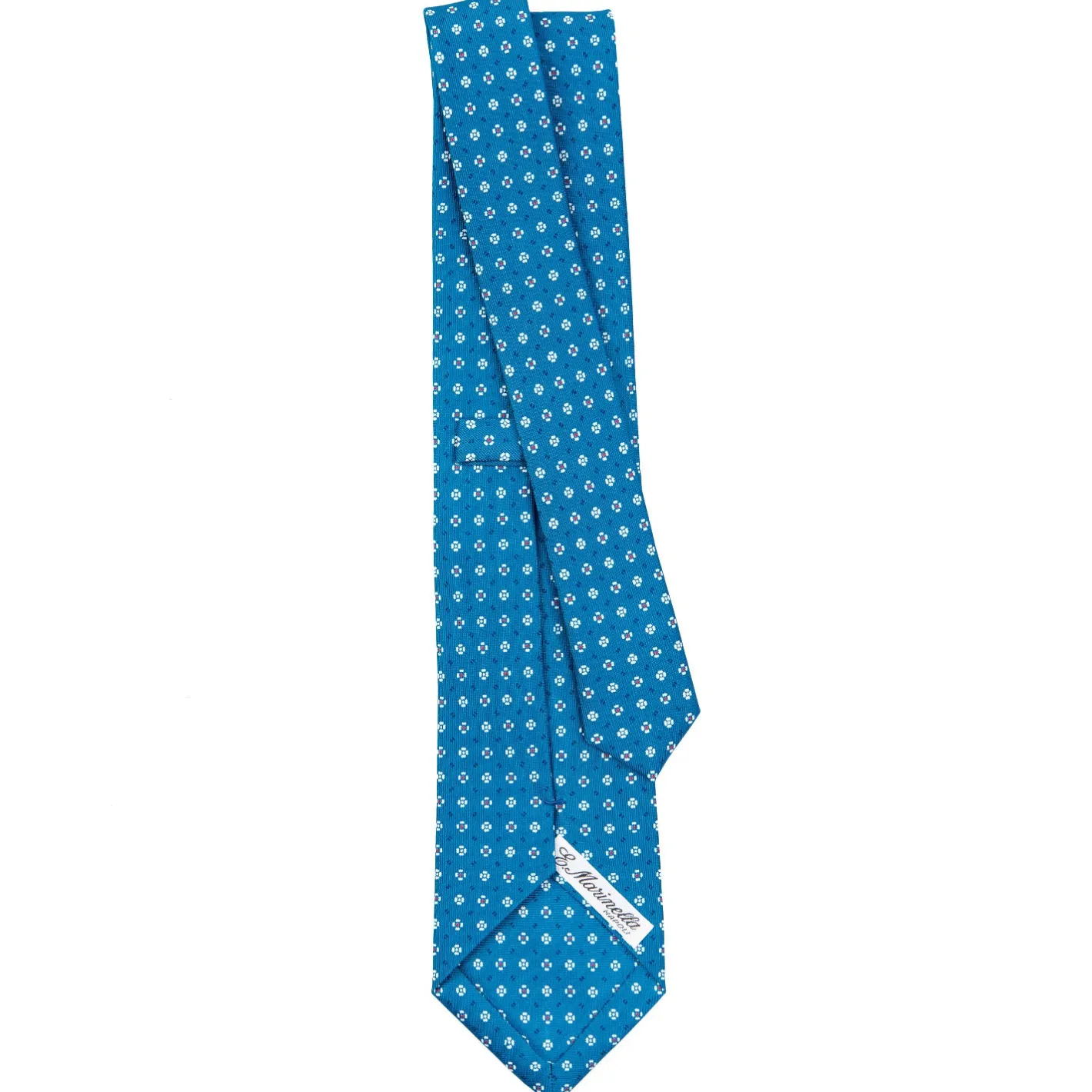 E.Marinella CRAVATTA SARTORIALE CLASSICA IN SETA BLU MEDIO Microfantasia fiore Outlet