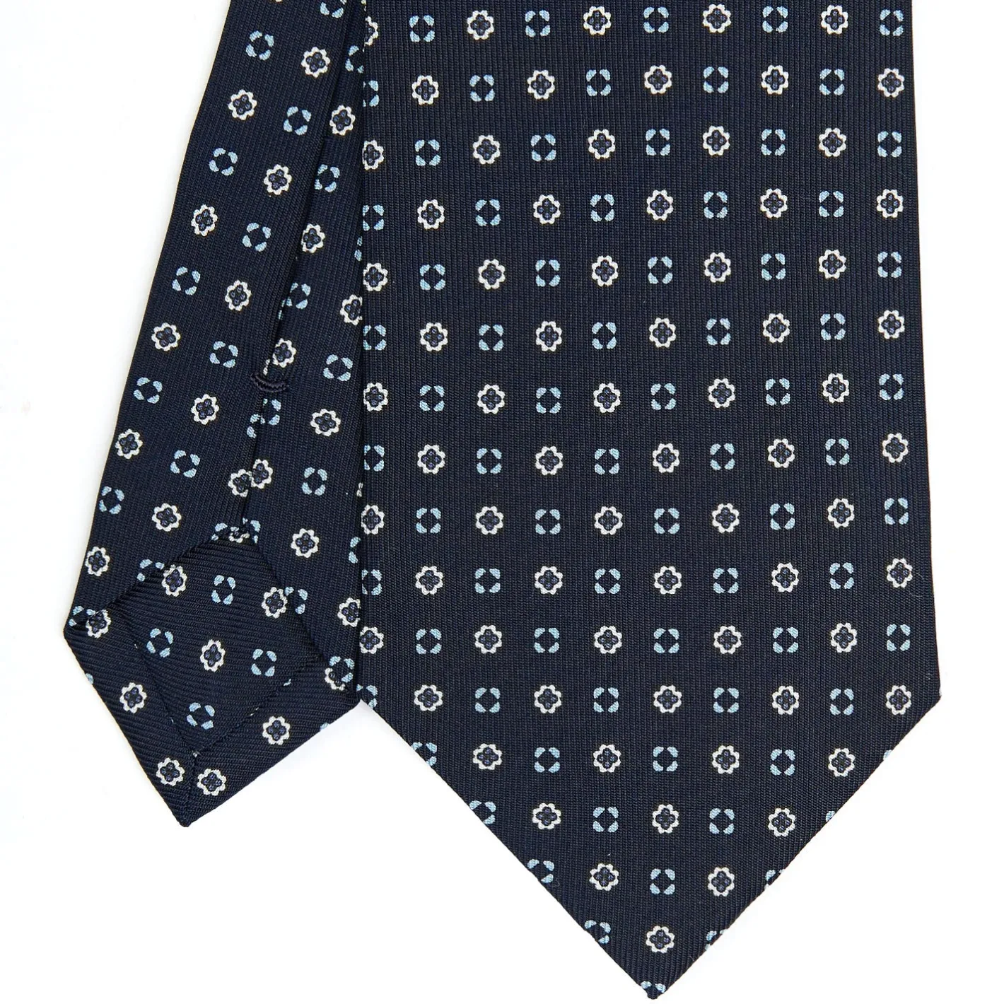 E.Marinella CRAVATTA SARTORIALE CLASSICA IN SETA BLU SCURO Microfantasia fiore Best
