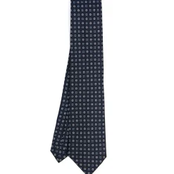 E.Marinella CRAVATTA SARTORIALE CLASSICA IN SETA BLU SCURO Microfantasia fiore Best