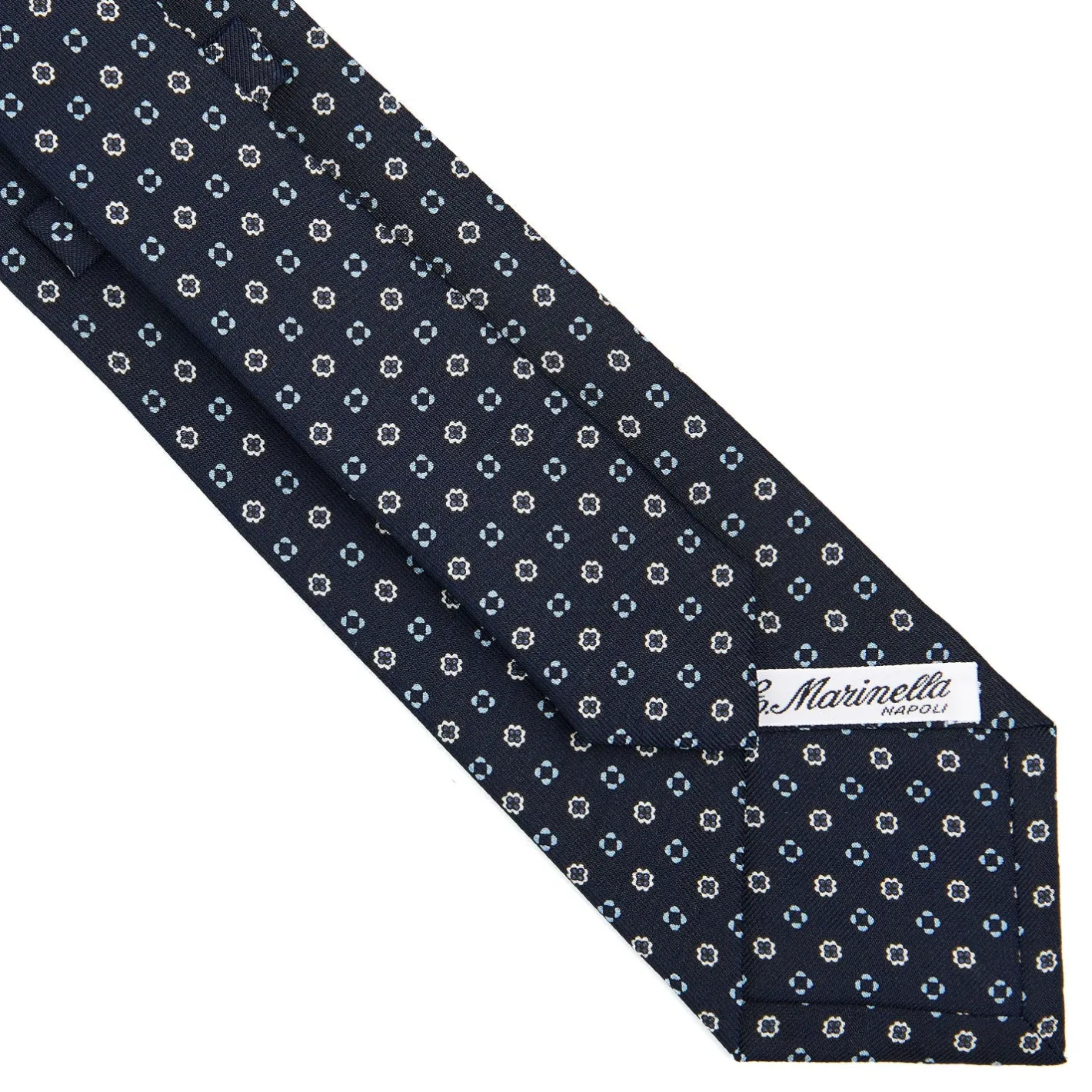 E.Marinella CRAVATTA SARTORIALE CLASSICA IN SETA BLU SCURO Microfantasia fiore Best