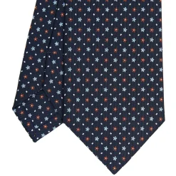 E.Marinella CRAVATTA SARTORIALE CLASSICA IN SETA BLU SCURO Microfantasia fiore Sale