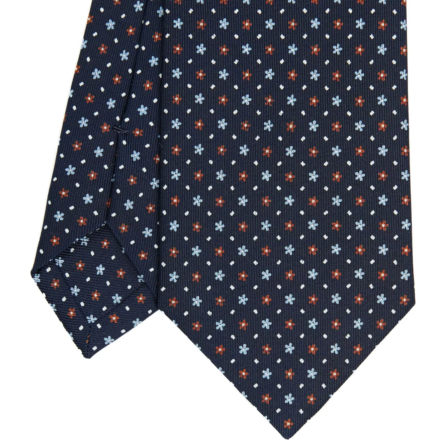 E.Marinella CRAVATTA SARTORIALE CLASSICA IN SETA BLU SCURO Microfantasia fiore Sale
