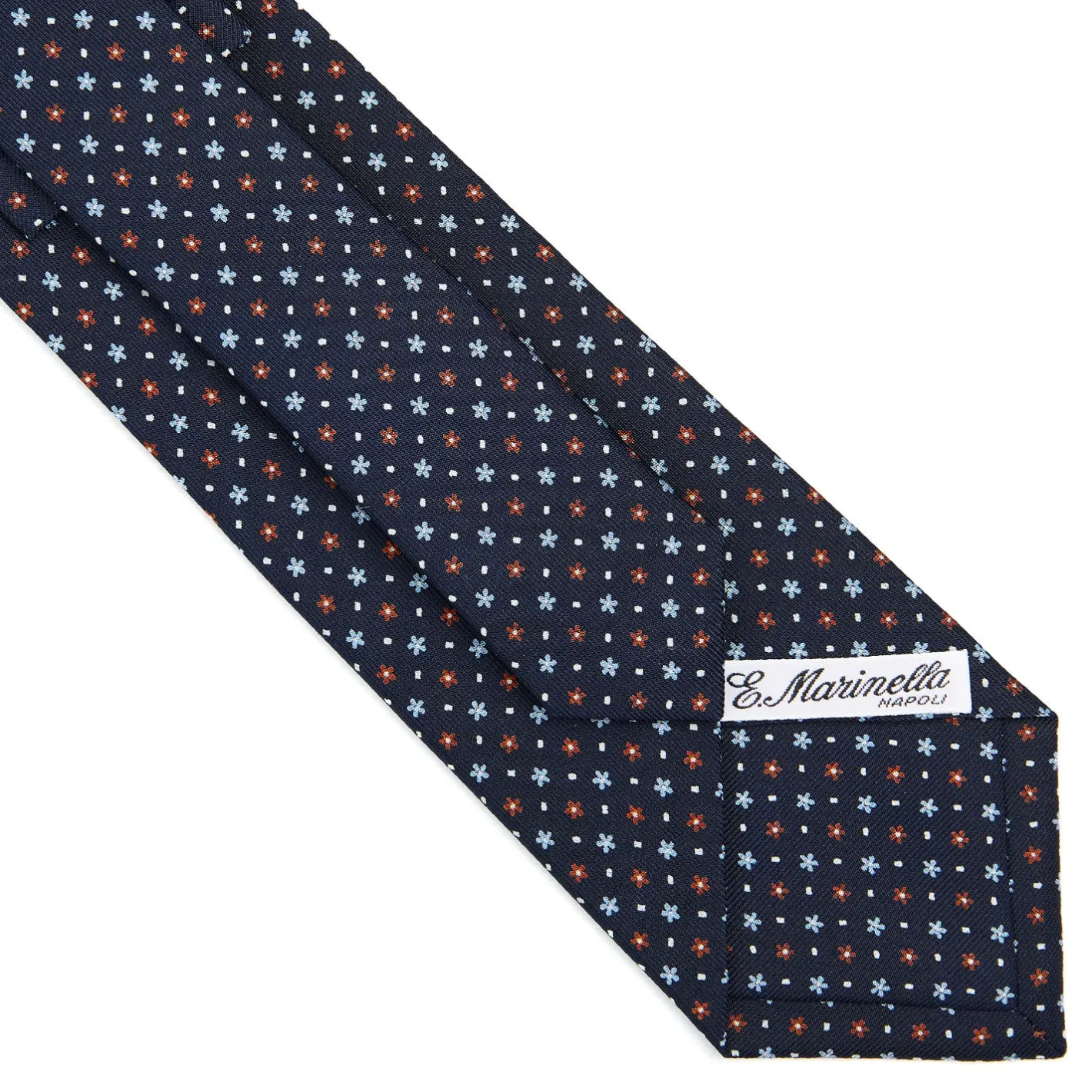 E.Marinella CRAVATTA SARTORIALE CLASSICA IN SETA BLU SCURO Microfantasia fiore Sale