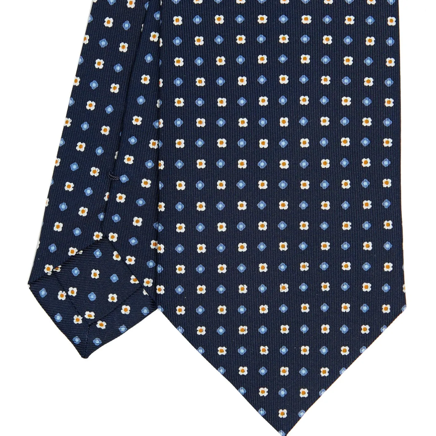E.Marinella CRAVATTA SARTORIALE CLASSICA IN SETA BLU SCURO Microfantasia fiore Discount