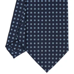 E.Marinella CRAVATTA SARTORIALE CLASSICA IN SETA BLU SCURO Microfantasia fiore Clearance