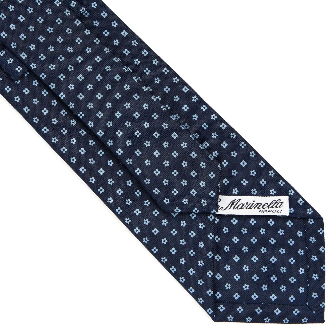 E.Marinella CRAVATTA SARTORIALE CLASSICA IN SETA BLU SCURO Microfantasia fiore Clearance