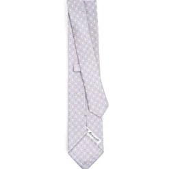 E.Marinella CRAVATTA SARTORIALE CLASSICA IN SETA GRIGIO CHIARO Microfantasia fiore Best