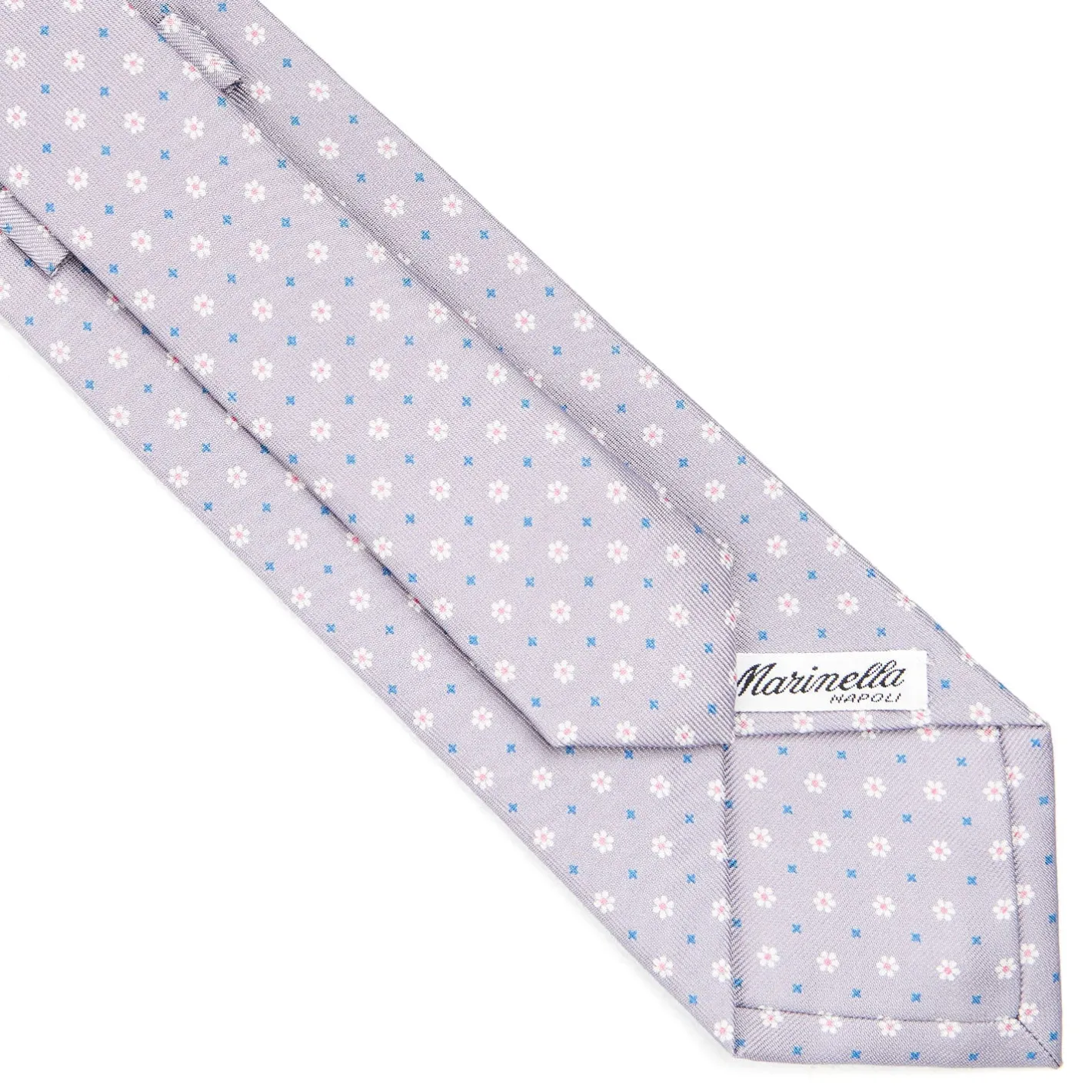 E.Marinella CRAVATTA SARTORIALE CLASSICA IN SETA GRIGIO CHIARO Microfantasia fiore Best