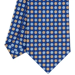 E.Marinella CRAVATTA SARTORIALE CLASSICA IN SETA BLU Microfantasia fiore Outlet