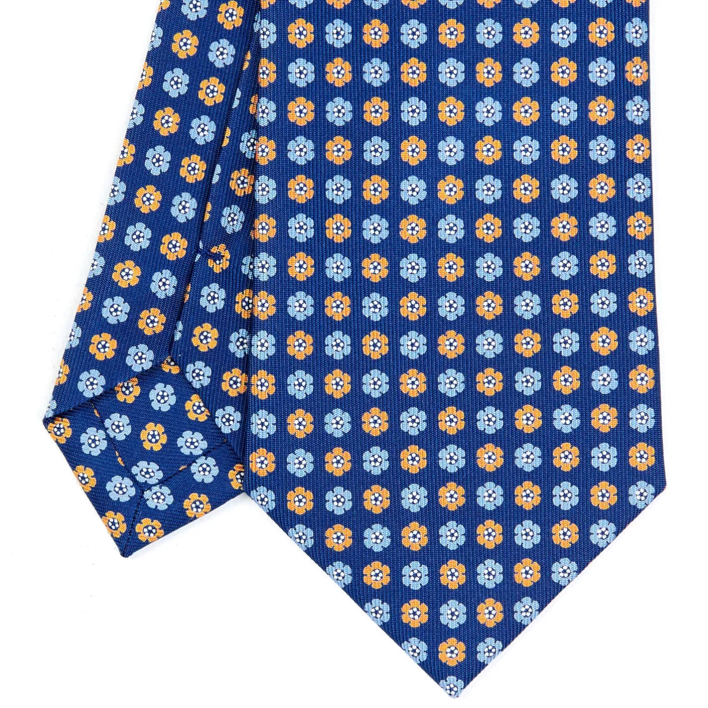 E.Marinella CRAVATTA SARTORIALE CLASSICA IN SETA BLU Microfantasia fiore Outlet