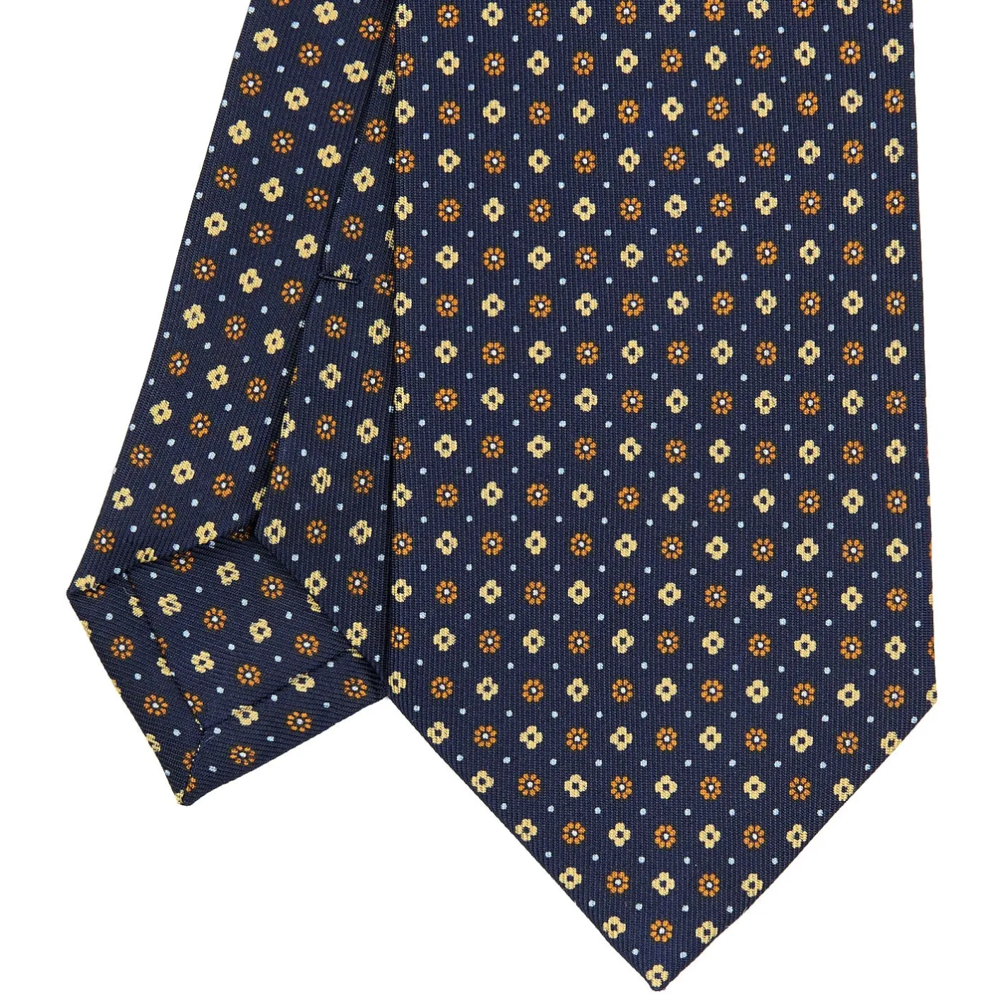 E.Marinella CRAVATTA SARTORIALE CLASSICA IN SETA BLU SCURO Microfantasia fiore Clearance