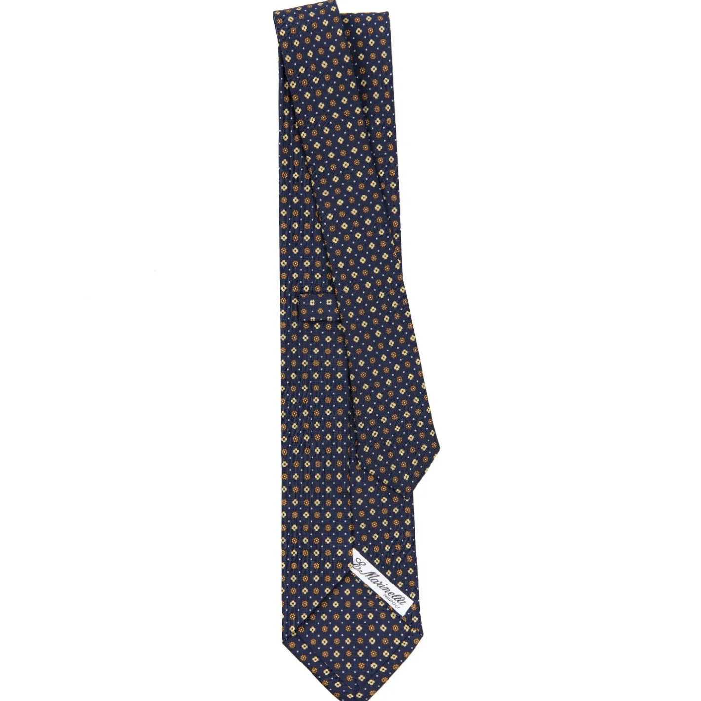 E.Marinella CRAVATTA SARTORIALE CLASSICA IN SETA BLU SCURO Microfantasia fiore Clearance