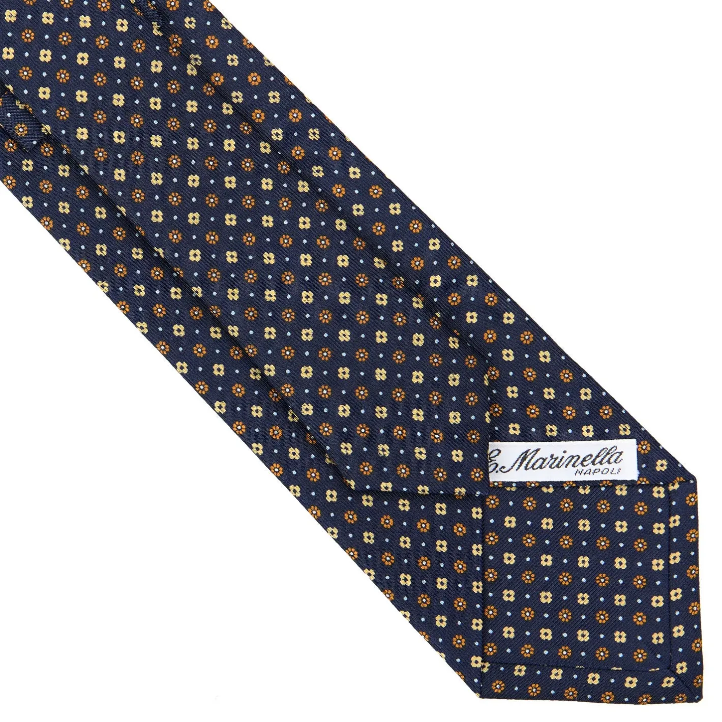 E.Marinella CRAVATTA SARTORIALE CLASSICA IN SETA BLU SCURO Microfantasia fiore Clearance