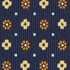 E.Marinella CRAVATTA SARTORIALE CLASSICA IN SETA BLU SCURO Microfantasia fiore Clearance