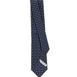 E.Marinella CRAVATTA SARTORIALE CLASSICA IN SETA BLU SCURO Microfantasia fiore Outlet