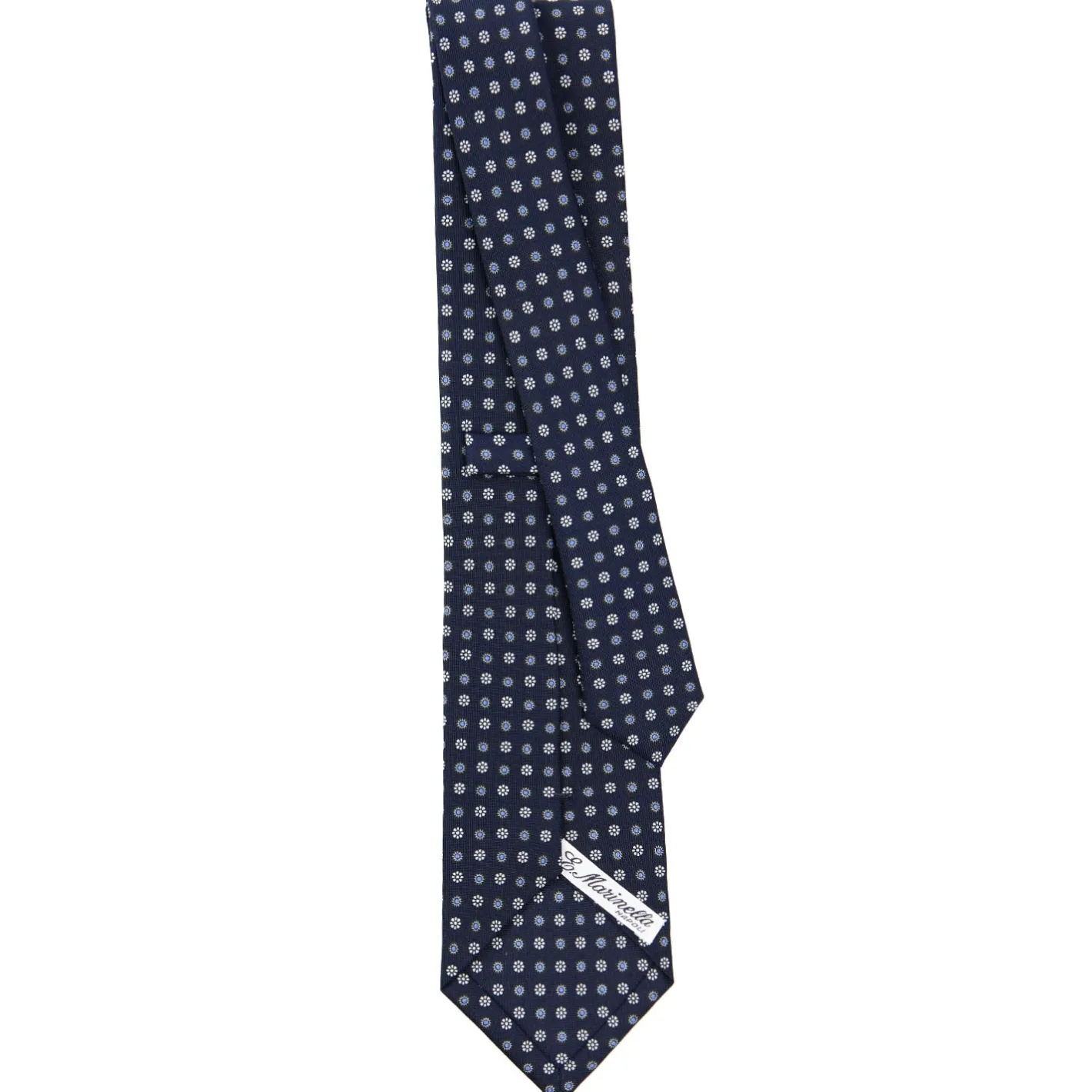 E.Marinella CRAVATTA SARTORIALE CLASSICA IN SETA BLU SCURO Microfantasia fiore Outlet