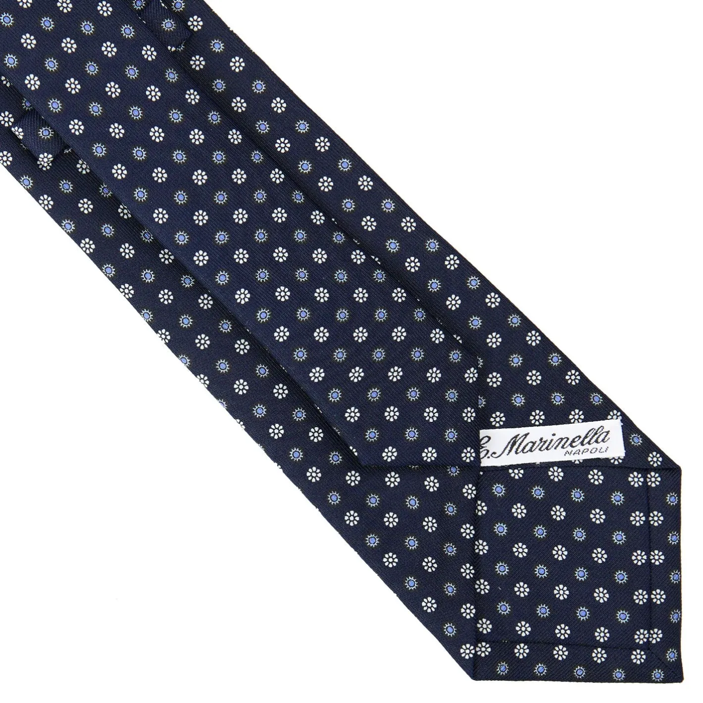 E.Marinella CRAVATTA SARTORIALE CLASSICA IN SETA BLU SCURO Microfantasia fiore Outlet