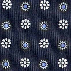 E.Marinella CRAVATTA SARTORIALE CLASSICA IN SETA BLU SCURO Microfantasia fiore Outlet