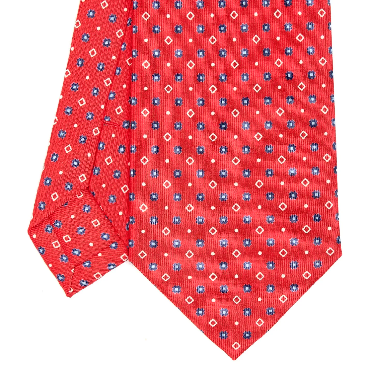 E.Marinella CRAVATTA SARTORIALE CLASSICA IN SETA ROSSA Microfantasia fiore Outlet