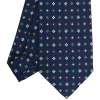 E.Marinella CRAVATTA SARTORIALE CLASSICA IN SETA BLU SCURO Microfantasia fiore New