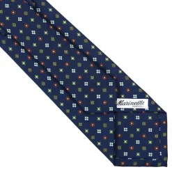 E.Marinella CRAVATTA SARTORIALE CLASSICA IN SETA BLU SCURO Microfantasia fiore New