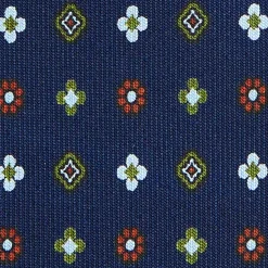 E.Marinella CRAVATTA SARTORIALE CLASSICA IN SETA BLU SCURO Microfantasia fiore New