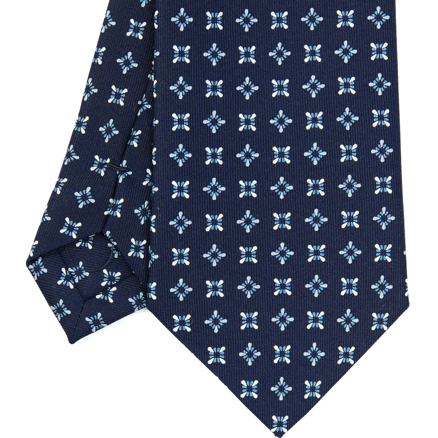 E.Marinella CRAVATTA SARTORIALE CLASSICA IN SETA BLU SCURO Microfantasia fiore Best
